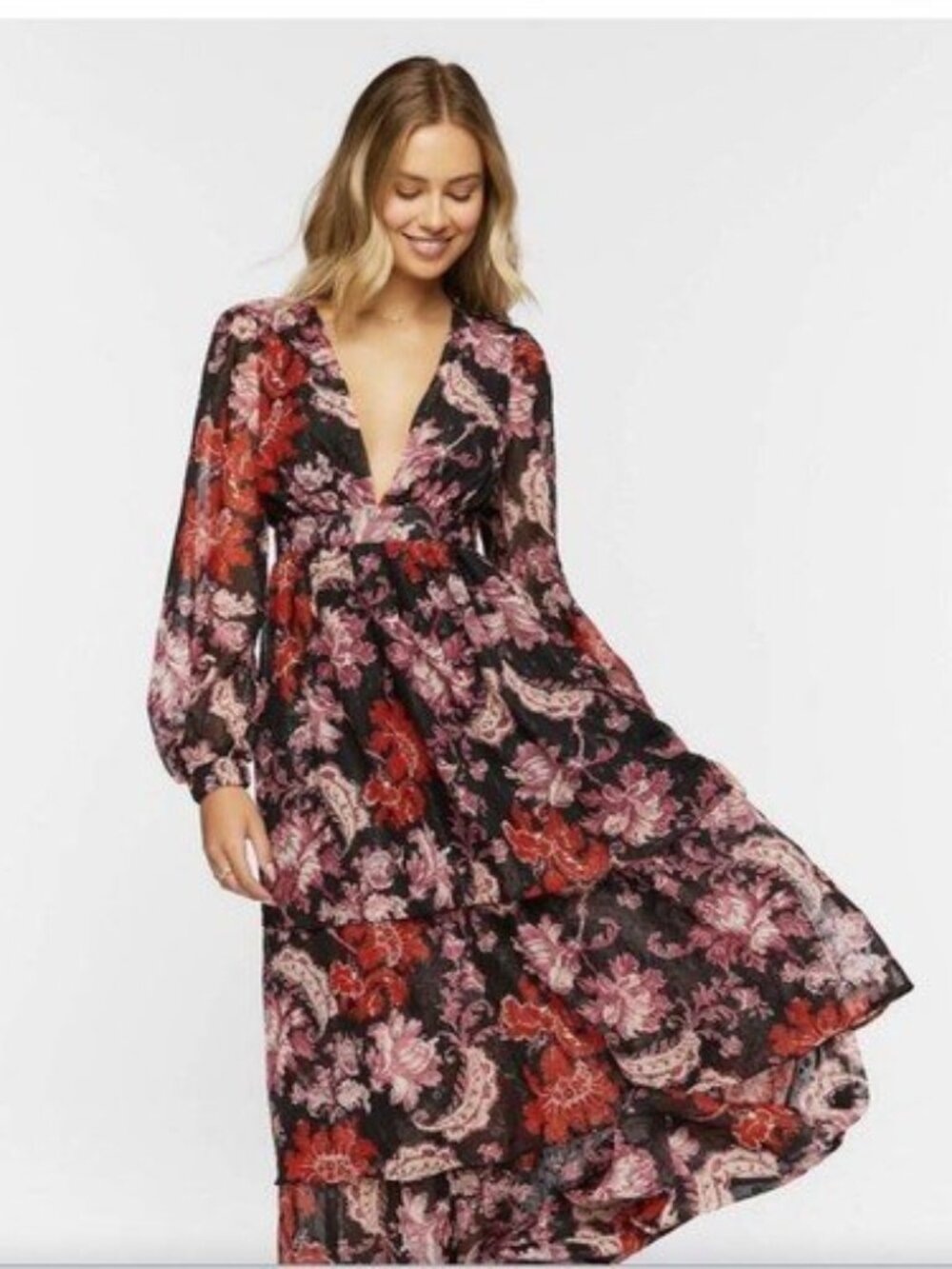 Forever 21 Floral Chiffon Maxi Dress Small S